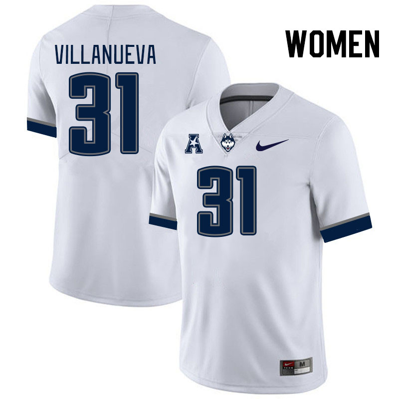 Women #31 Kalen Villanueva Uconn Huskies College Football Jerseys Stitched-White